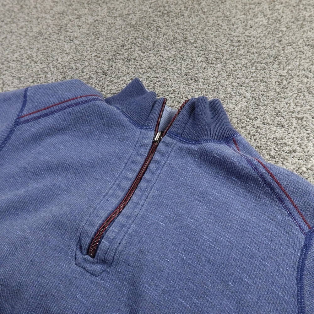 Tommy Bahama Sweater Mens M Blue 1/4 Zip Waffle Knit Pullover Reversible Sweater